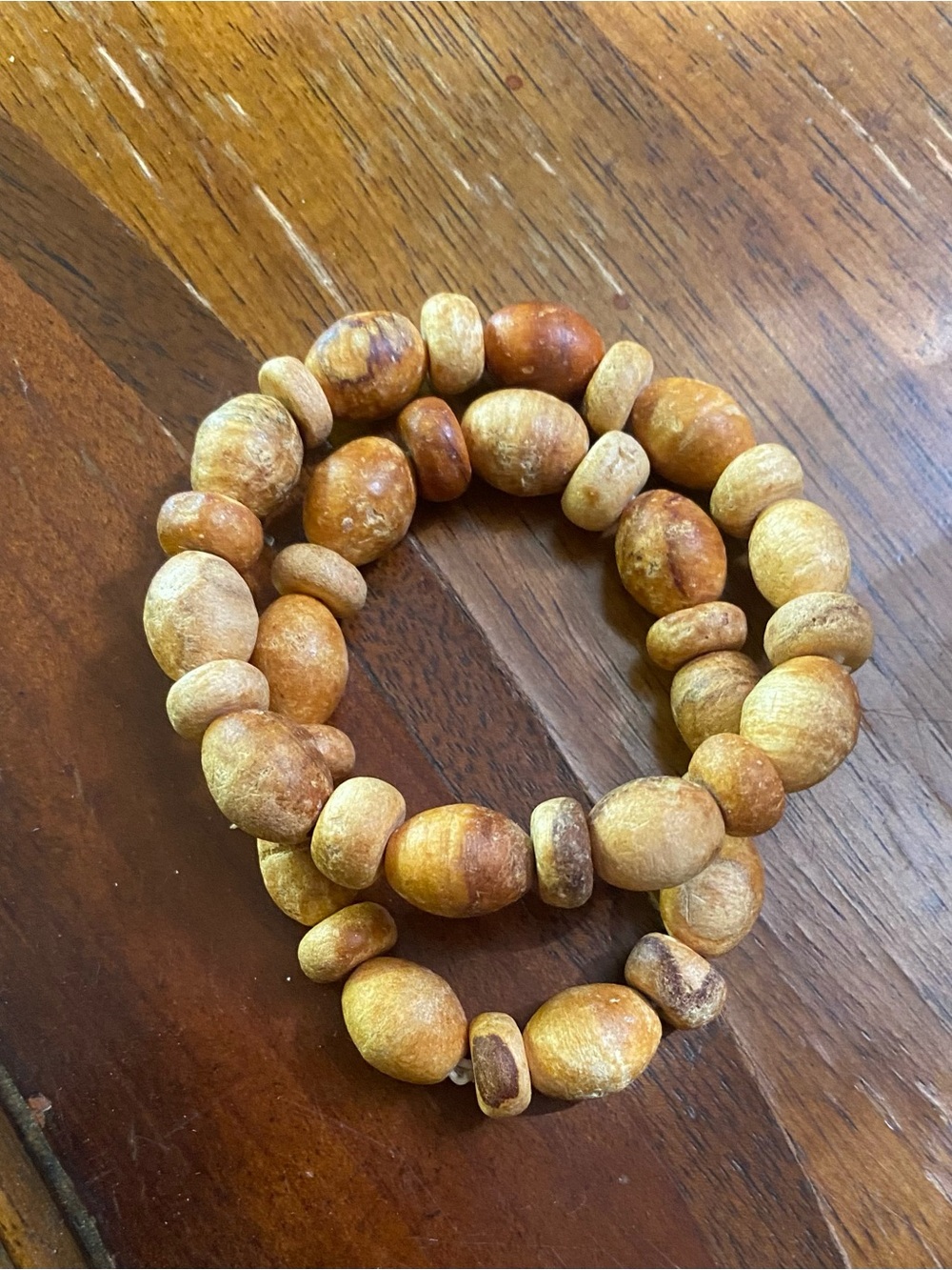 Natural Wood Bead Stretch Bracelets - Honey Brown
